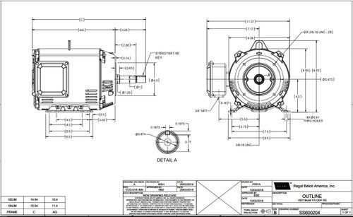 GT0410A Marathon 3 hp 1760 RPM 182JM Frame ODP 230/460V Marathon Close Couple Motor