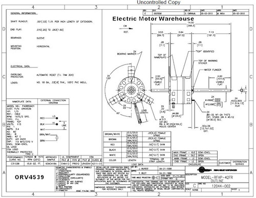 ORV4539 Century 1/3 HP 115 Volt 1675 RPM 2 speed (F42B50A01, 1468A304) RV Air Conditioner Motor