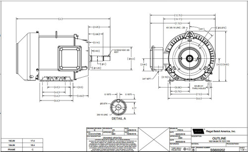 GT3109A Marathon 3 hp 3600 RPM 182JM Frame TEFC 230/460V Marathon Close Couple Motor