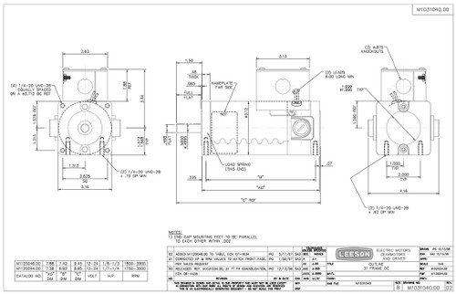 M1120046.00 Leeson |  Permanent Magnet 12-24 VDC Motor TENV 1/6 hp 1800/3900 RPM 31GS Frame