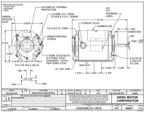 PD6002 | 1/4 hp 1725 RPM 48 Frame 115/230V Belt Drive Furnace Motor Ball Brg