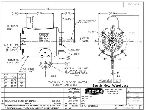 103722.00 Leeson |  1/2 hp 1075 RPM 115V 5/8" Dia. Shaft Pedestal Fan Motor