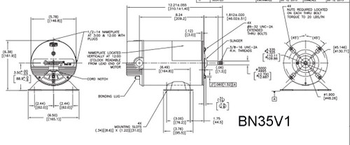 BN35V1 Century 1.5 hp 3450 RPM 48Y Frame 115/230V Above Ground Swimming Pool & Spa Motor