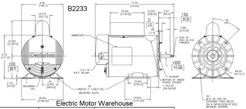 B2233 Century 2 hp 3450/1725 RPM 56Y Frame 230V 2-Speed Spa/Hot Tub Electric Motor