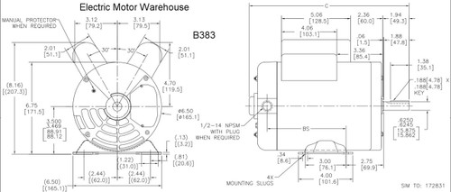 B383 Century 3 HP SPL 3450 RPM U56 Frame 115/230V Air Compressor Motor - Century # B383