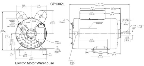 CP1302L Century 3 HP 3450 RPM 56 Frame 208-230V Air Compressor Motor - Century # CP1302L