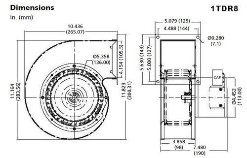 Dayton 1TDR8 Blower 358 CFM 1550 RPM 230V 60/50hz (2C917)