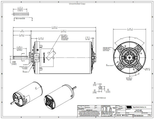 H698 Century Condenser Fan Motor 6 1/2" Dia, 2 hp, 1140 RPM 460/200-230V Three Phase Century # H698