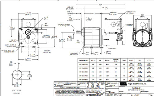 M1115001.00 Leeson |   Parallel Shaft 1/20 hp, 10 RPM 90 Volts DC TENV Electric Gear Motor
