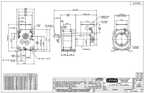 M1115028.00 Leeson |   Parallel Shaft 1/20 hp, 51 RPM 90 Volts DC TENV Electric Gear Motor