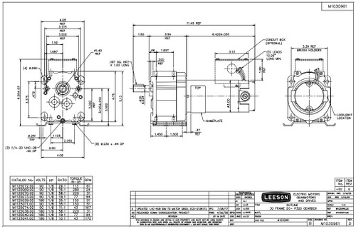 M1125074.00 Leeson |   Parallel Shaft 1/8 hp, 167 RPM 90 Volts DC TENV Electric Gear Motor