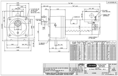 M1135113.00 Leeson |   Parallel Shaft 1/4 hp, 500 RPM 90 Volts DC TENV Electric Gear Motor