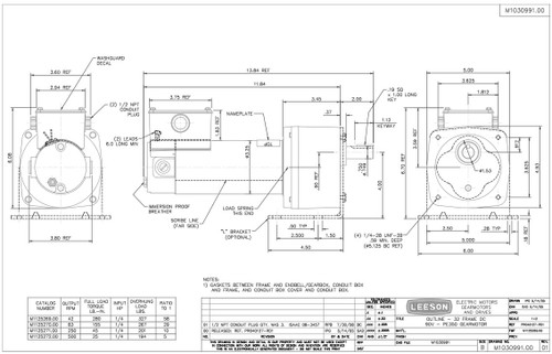 M1125270.00 Leeson |   Parallel Shaft Wash Down 1/4 hp, 83 RPM 90 Volts DC TENV Electric Gear Motor