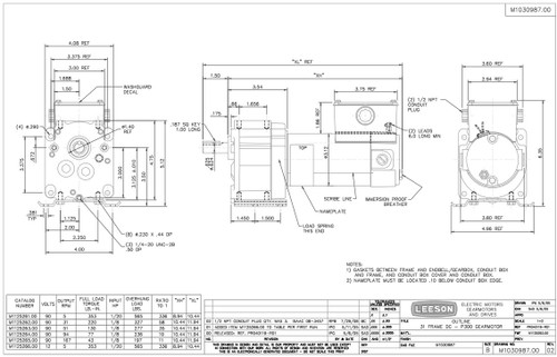 M1125262.00 Leeson |   Parallel Shaft Wash Down 1/8 hp, 31 RPM 90 Volts DC TENV Electric Gear Motor