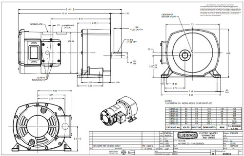 108702.00 Leeson |   Parallel Shaft 1/4 hp, 18 RPM 90 Volts DC TENV Electric Gear Motor