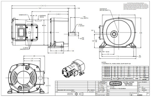 108703.00 Leeson |   Parallel Shaft 1/4 hp, 42 RPM 90 Volts DC TENV Electric Gear Motor