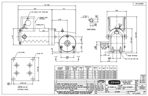 M1115018.00 Leeson |   Right Angle 1/17 hp, 42 RPM 90 Volts DC TENV Electric Gear Motor