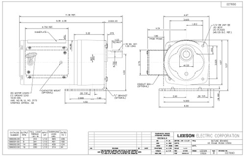 096002.00 Leeson |   Parallel Shaft 1/12 hp, 14 RPM 115/230V Electric Gear Motor