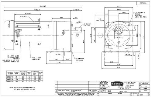 096014.00 Leeson |   Parallel Shaft 1/3 hp, 85 RPM 230/460 Electric Gear Motor