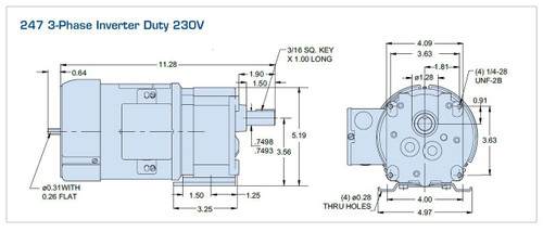 Bison 017-247-0005 Inverter Duty Gear Motor 1/4 hp 350 RPM 230V