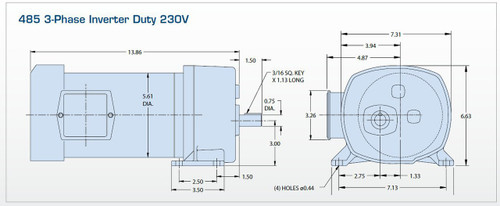 Bison 017-485-0131 Inverter Duty Gear Motor 1/2 hp 13 RPM 230V