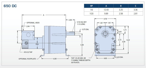 Bison 011-656-1412 Gear Motor 1/20 hp 1.3 RPM 90VDC