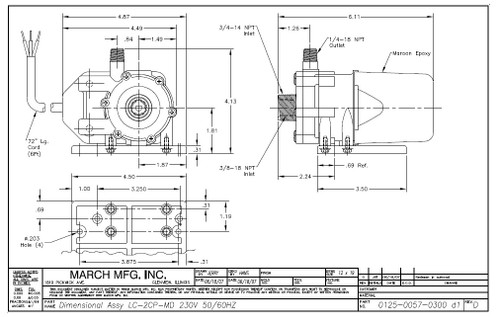 LC-2CP-MD March Pump | 230V, 3/8" FPT Inlet - 1/4" MPT Outlet