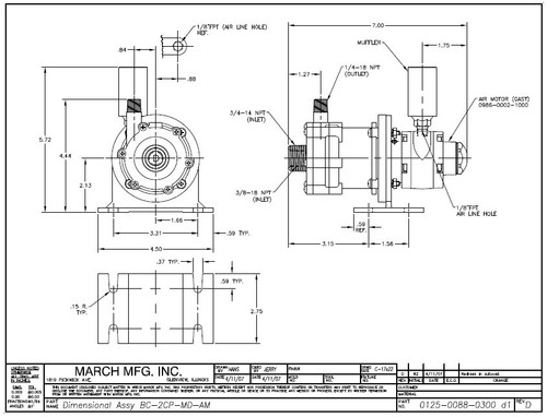 BC-2CP-MD-AM March Pump | Air Powered Pump 3/4" FPT Inlet - 1/4" MPT Outlet
