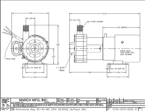BC-4C-MD March Pump | 230V, 1" FPT Inlet - 1/2" MPT Outlet