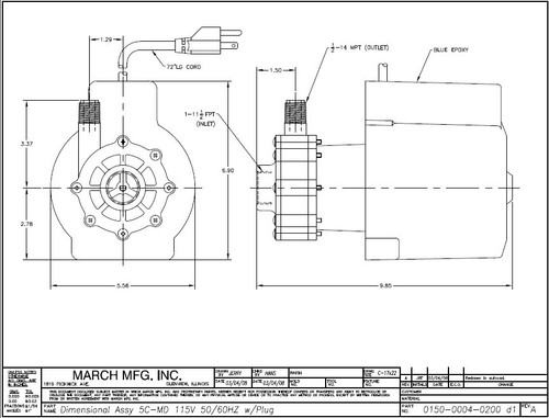 5C-MD March Pump | 115V, 1" FPT Inlet - 1/2" MPT Outlet