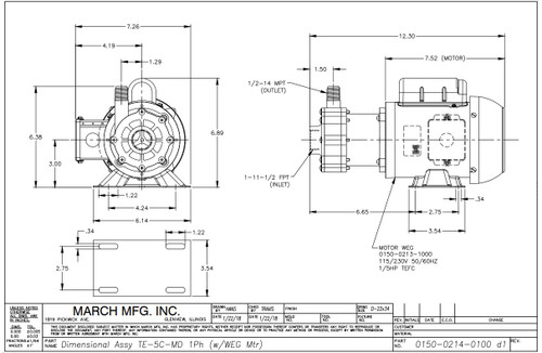 TE-5C-MD March Pump | 115/230V, 1" FPT Inlet - 1/2" MPT Outlet