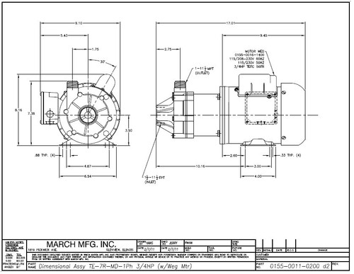 TE-7R-MD March Pump | 3/4 HP, 1.5" FPT Inlet - 1" MPT Outlet, 115/230V