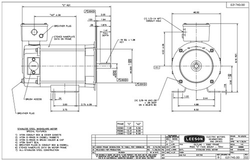 109065.00 Leeson |  1/4 hp 1750 RPMÂ 56C With Base 90 VDC TENV Stainless Steel