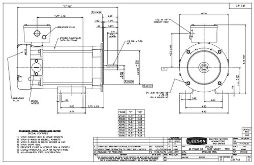 109069.00 Leeson |  1/2 hp 1750 RPM 56C With Base 90 VDC TEFC  Stainless Steel