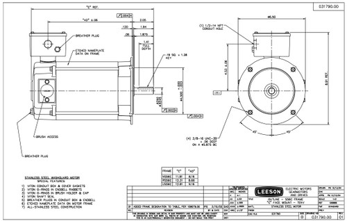 109078.00 Leeson |  1/4 hp 1750 RPM 56C No Base 90 VDC TENV  Stainless Steel