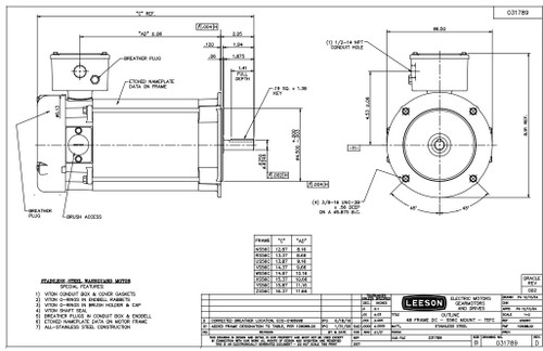 109089.00 Leeson |  1 hp 1750 RPM 56C No Base 180 VDC TEFC  Stainless Steel