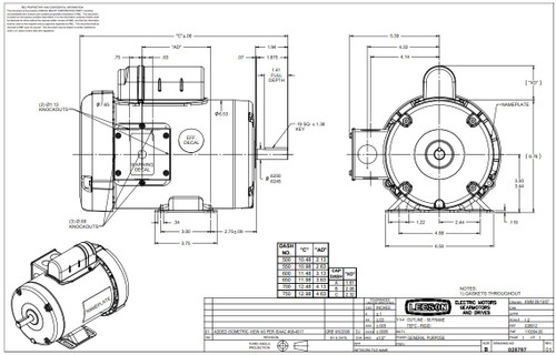 110064.00 Leeson |  1/2 hp 1425 RPM 56 Frame TEFC Rigid Base 110/220V 50hz.