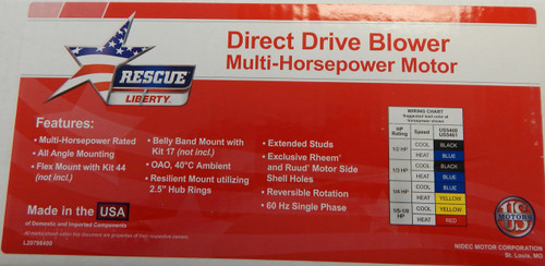 US5461 Nidec | 1/2-1/6 hp 1075 RPM 4-Speed 5 5/8" 208-230V Direct Drive Furnace Motor