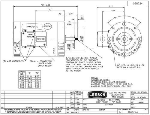 116698.00 Leeson |  5 hp 3600 RPM 56J Frame ODP C-Face (No Base) 230/460V