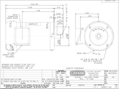 191570.00 Leeson |  2 hp 1800 RPM 145TC Frame TEFC 208-230/460 Volts Stainless Steel