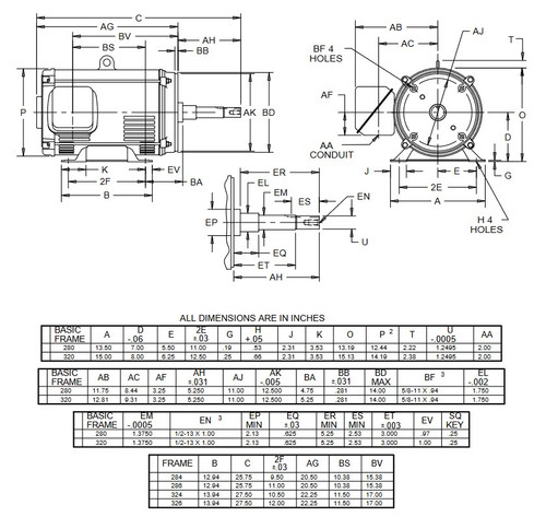 DJ60P1DM US Motors 60 hp 3600 RPM 3-phase 326JM Frame 208-230/460V (ODP) Close-Coupled Pump Motor