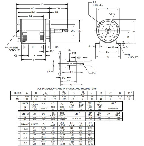 DJ1E2DP US Motors 1 hp 1800 RPM  3-phase 143JP 208-230/460V (ODP) Close-Coupled Pump Motor