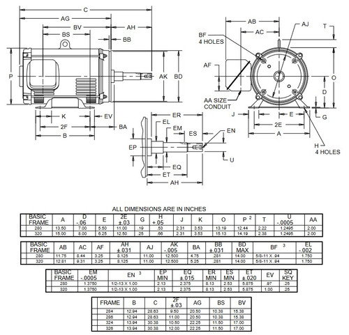 DJ60P1DP US Motors 60 hp 3600 RPM 3-phase 326JP 208-230/460V (ODP) Close-Coupled Pump Motor