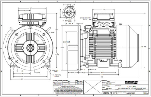 R825 Marathon |  5.5 hp 4 kw 1800 RPM 112MD Frame 230/460V  Electric Metric Motor