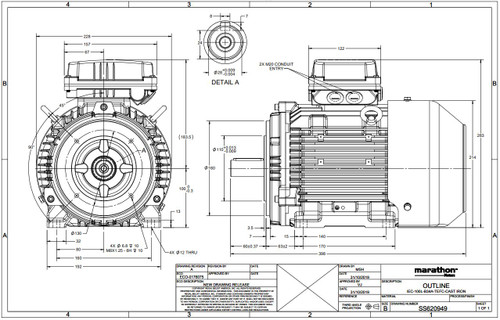 R922 Marathon |  3 hp 2.2 kw 1800 RPM 100LC Frame 230/460V TEFC C-Face  Electric Metric Motor