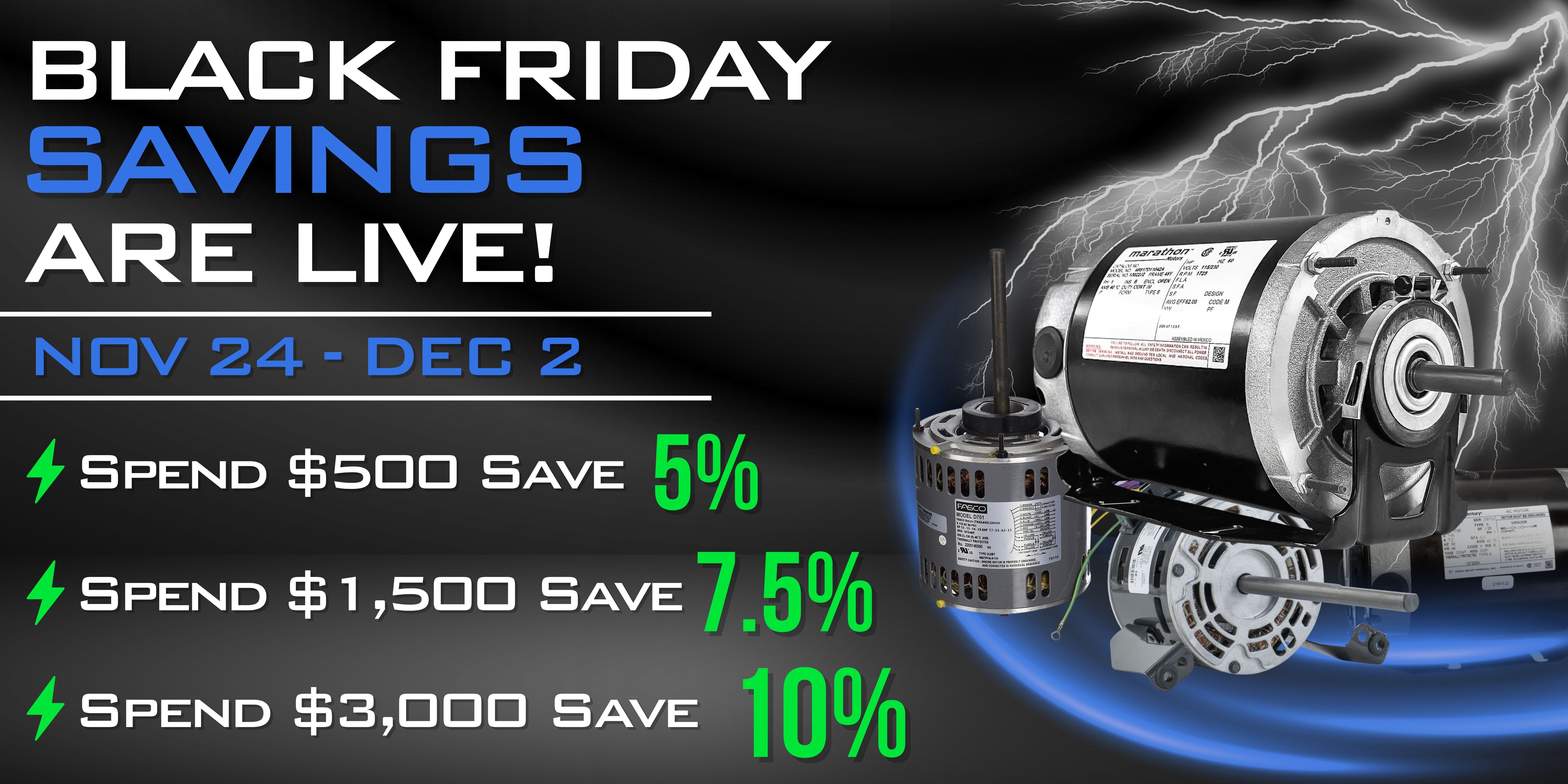 Black Friday Tiered Savings for Electric Motor Warehouse