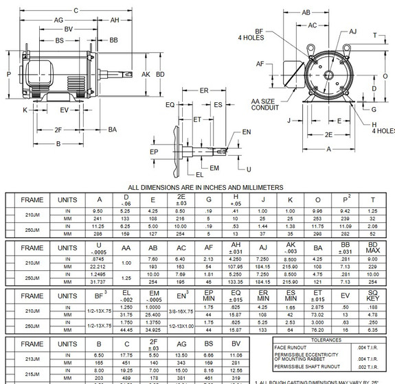 DJ3P3DM US Motors 3 hp 1200 RPM 3-phase 213JM Frame 208-230/460V