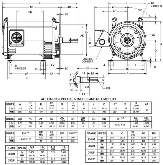 DJ15P2EM US Motors 15 hp 1800 RPM 3-phase 254JM Frame 230/460V