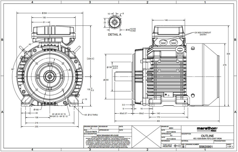 R927 Marathon | 7.5 hp 5.5 kw 3600 RPM 132SC Frame 230/460V