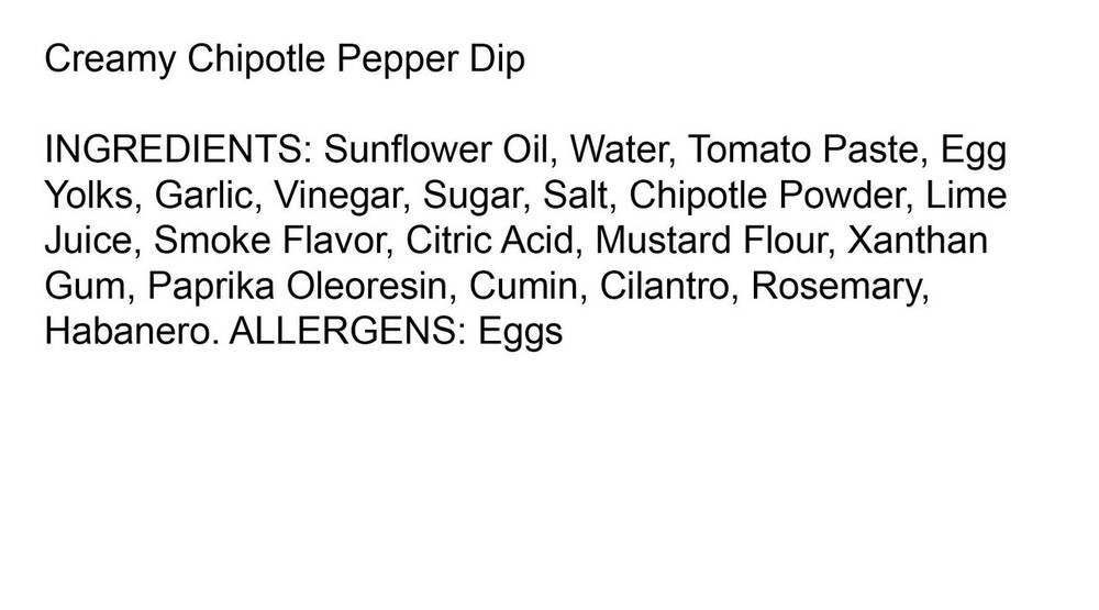 Dip Creamy Chipotle Pepper - Ingredients